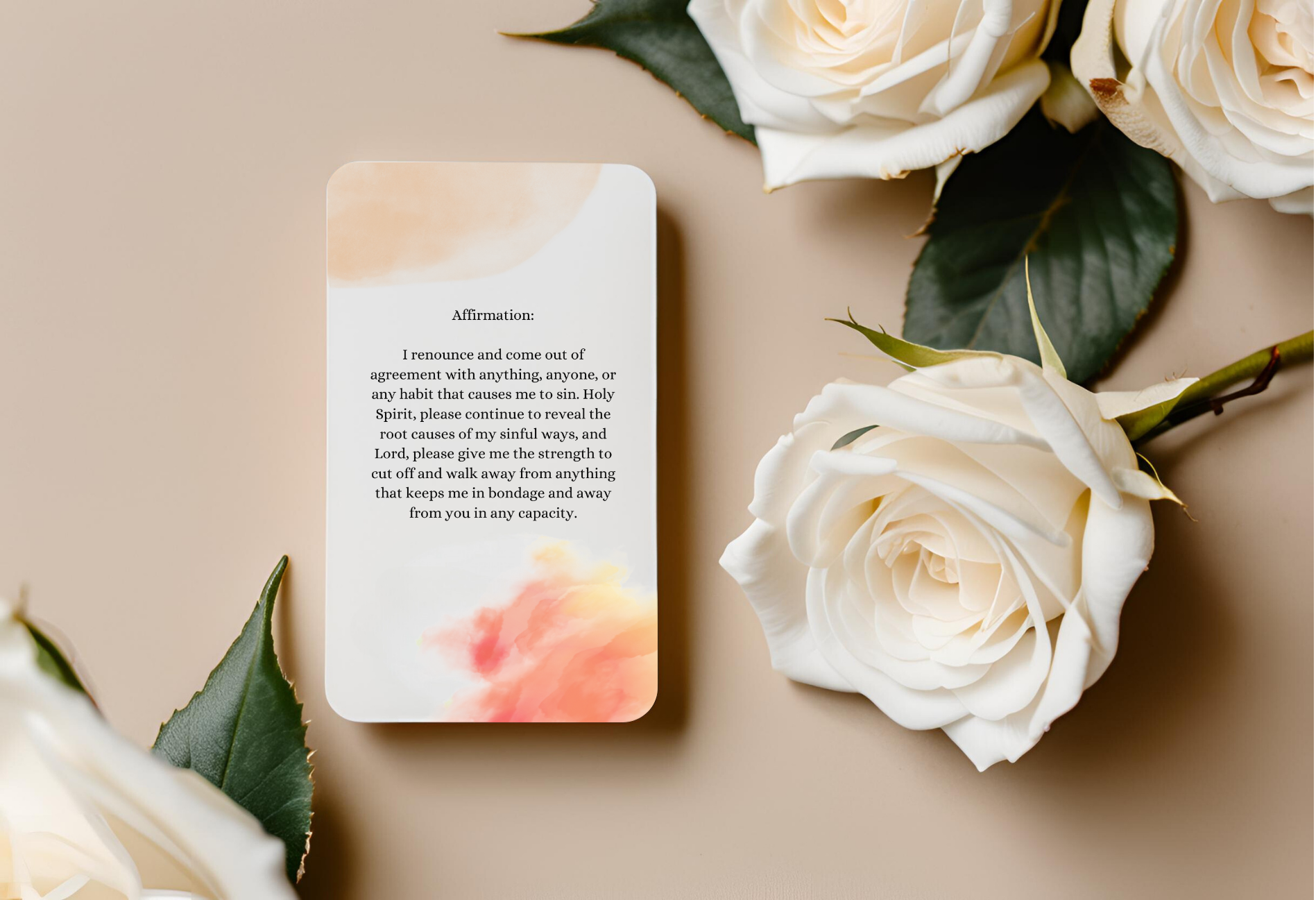 Small, elegant affirmation cards with watercolour and minimalist designs, inspired by Bible verses for encouragement and reflection. White rose details