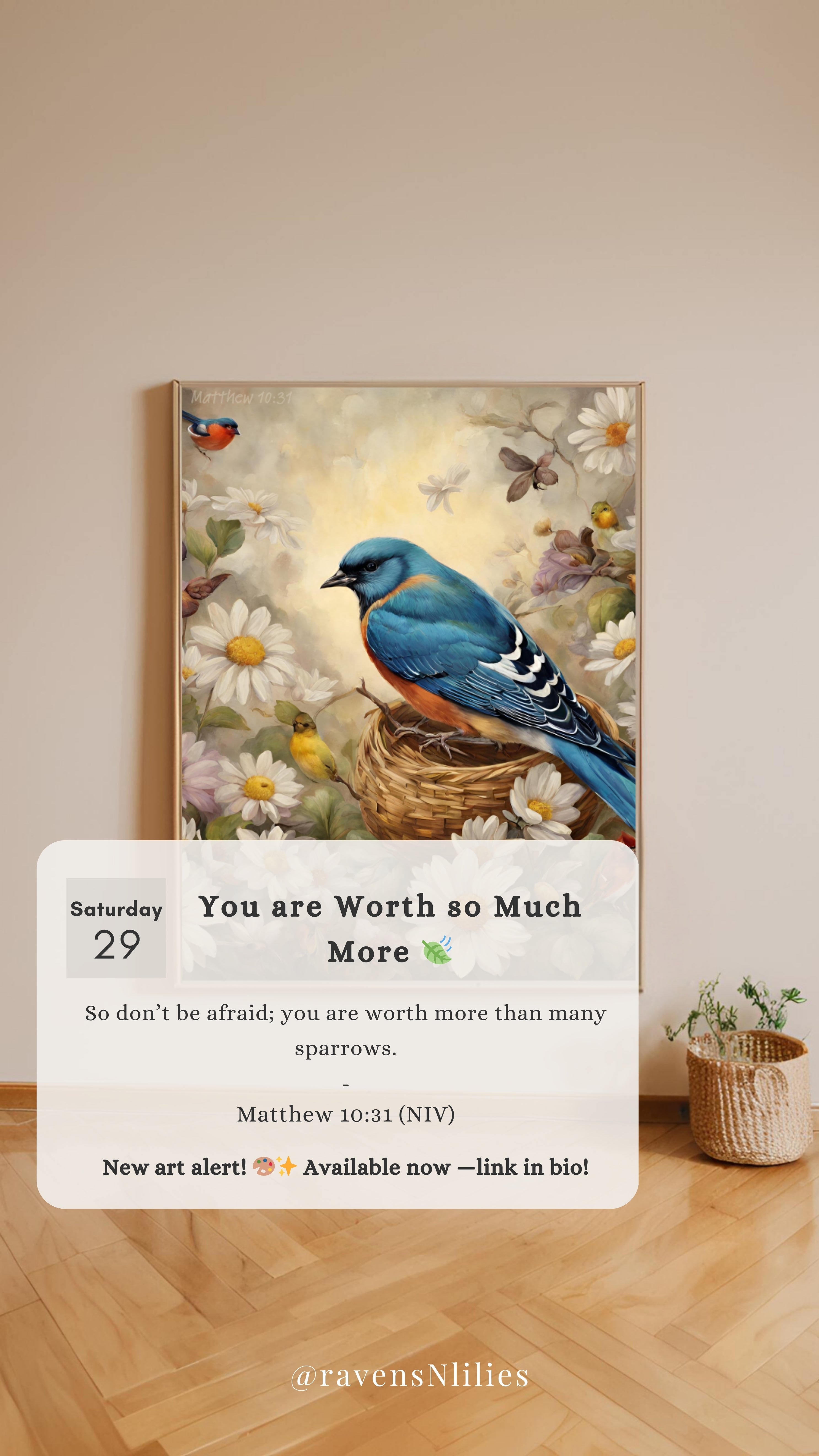 framed colourful picture of sparrows and sunflowers in a beige decor