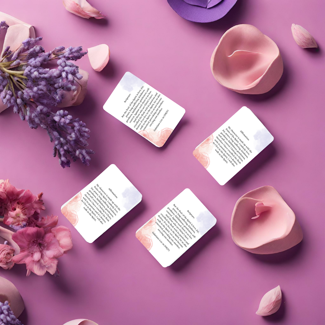 Small, elegant affirmation cards with watercolour and minimalist designs, inspired by Bible verses for encouragement and reflection.